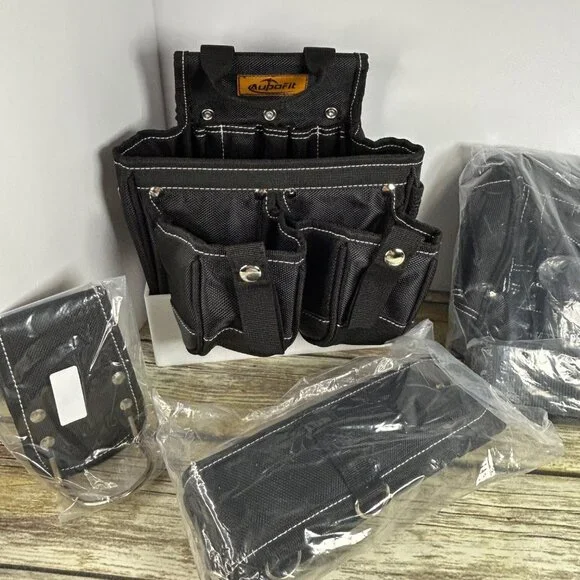 NEW AUPOFIT 7-PIECE PROFESSIONAL TOOL BELT SET WITH SUSPENDERS & 32 POCKETS - BL
